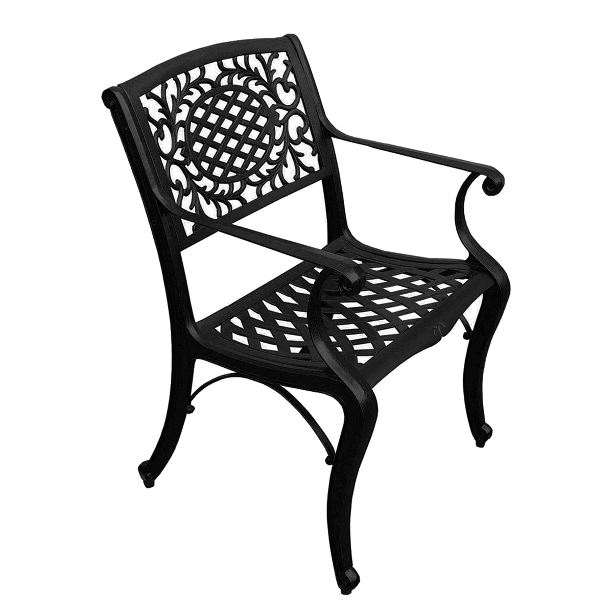 48" Black Mesh Aluminum Patio Dining Set – Round Table - 4 Chairs