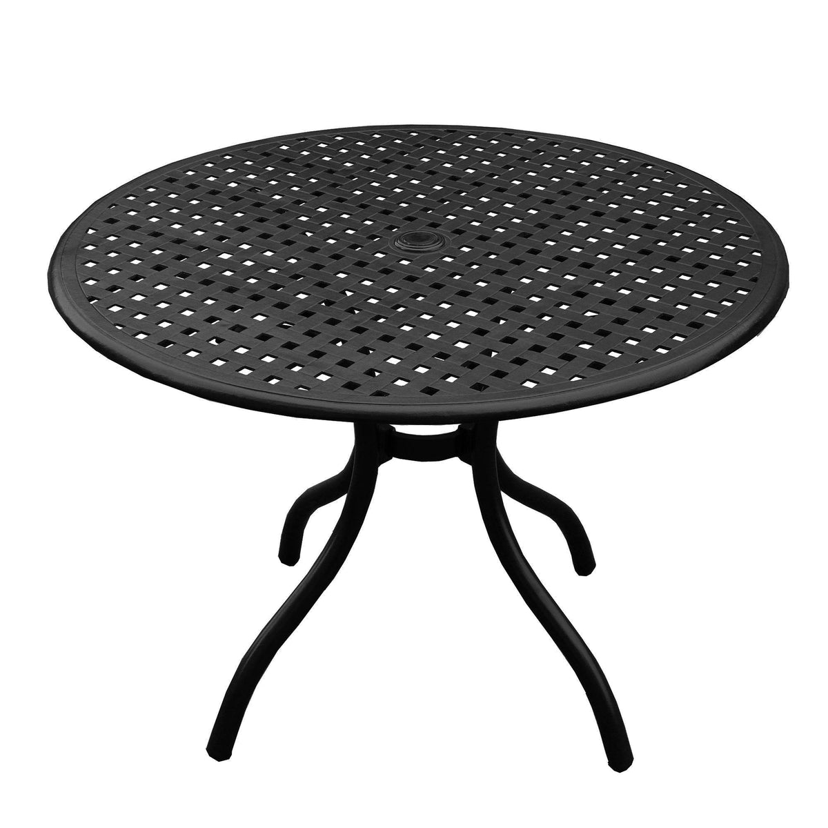 42" Round Black Aluminum Outdoor Dining Set – Modern Mesh Table with 4 UV‑Resistant Aluminum Chairs