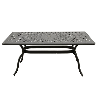 67" Aluminum Outdoor Dining Set – Black UV-Resistant Rectangular Table & Six Chairs