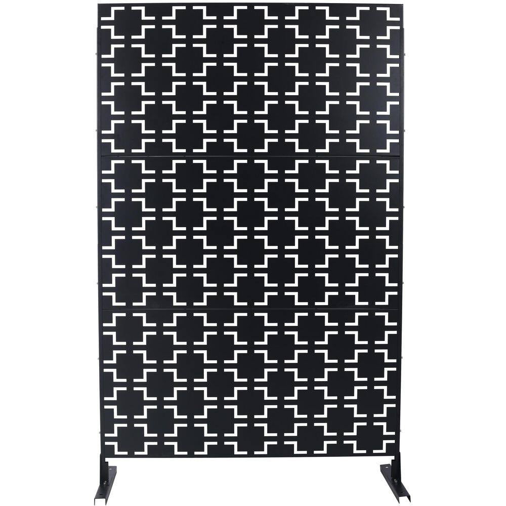 4 Ft. X 6.33 Ft. Black Outdoor and Indoor Freestanding Metal Privacy Screen Fence Panels for Lawn Garden (Not Composite)