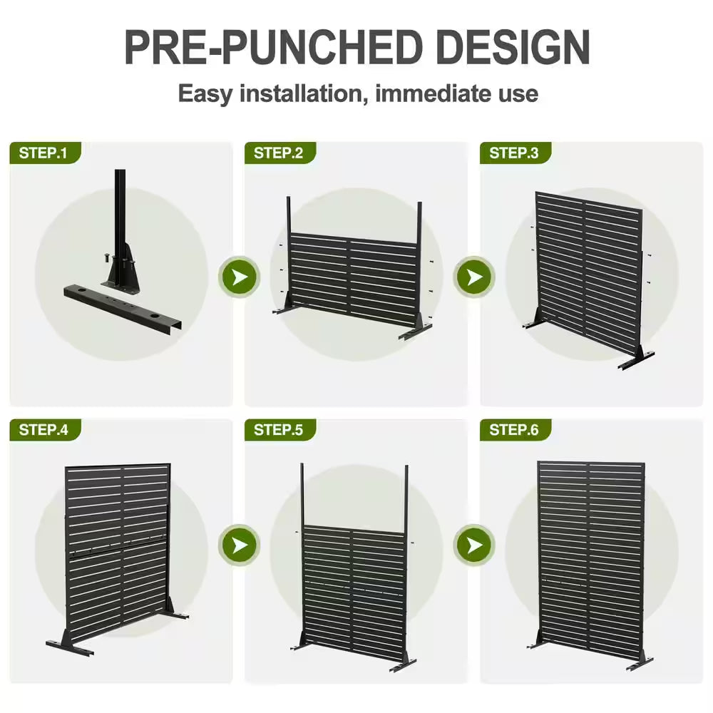 Keith 72 In. Galvanized Metal Outdoor Privacy Screens Outdoor Garden Fence in Black