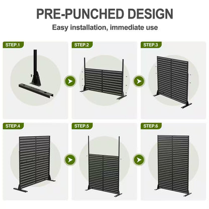 Keith 72 In. Galvanized Metal Outdoor Privacy Screens Outdoor Garden Fence in Black