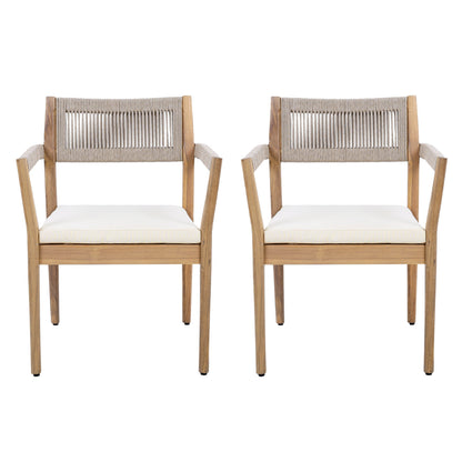 raided Acacia Outdoor Dining Chair Set of 4 — Teak Look with Beige Rope & Cream Cushions