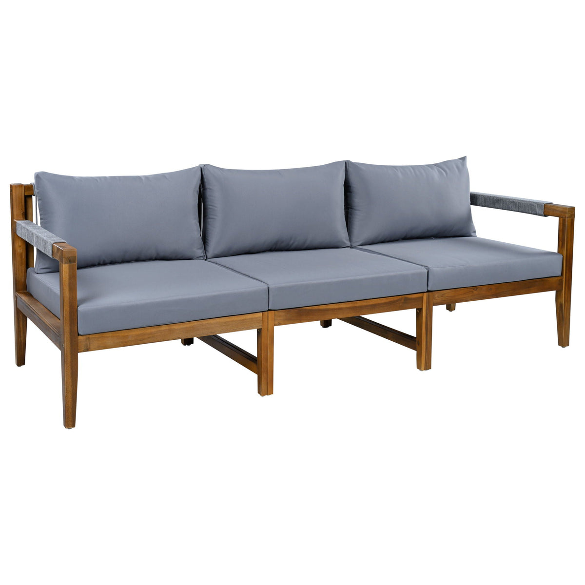 Acacia Wood Outdoor Modular Seating Set with Rope Accents & Water‑Resistant Cushions – 3‑Piece