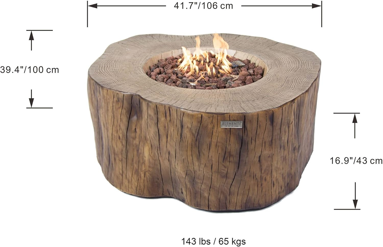 Elementi | Manchester Gas Fire Pit Cast Concrete Semi-Round Fire Table, Outdoor Fire Pit Electronic Ignition | Canvas Cover, Lava Rock Included | Red Wood (Propane Gas)