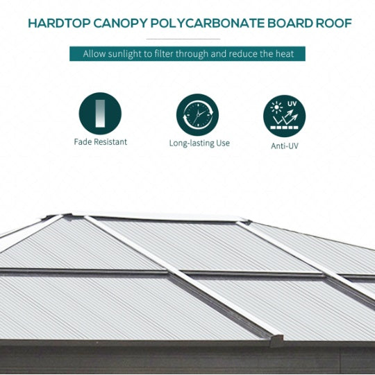 Hardtop Patio Pergola Gazebo | Aluminum Frame, Polycarbonate Roof & Removable Netting