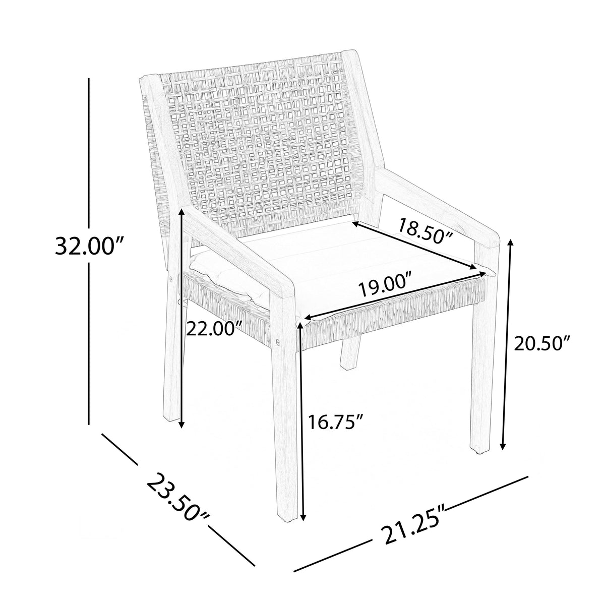 Acacia Wood & Wicker Outdoor Dining Chair Set of 4 with Cream Cushions