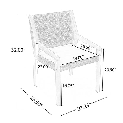 Acacia Wood & Wicker Outdoor Dining Chair Set of 4 with Cream Cushions