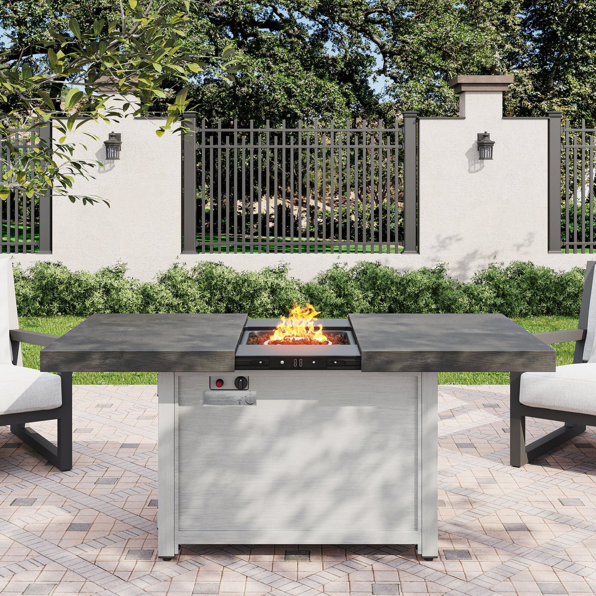 Extendable Rectangle Aluminum Fire Pit Table – 50,000 BTU, Dark Grey