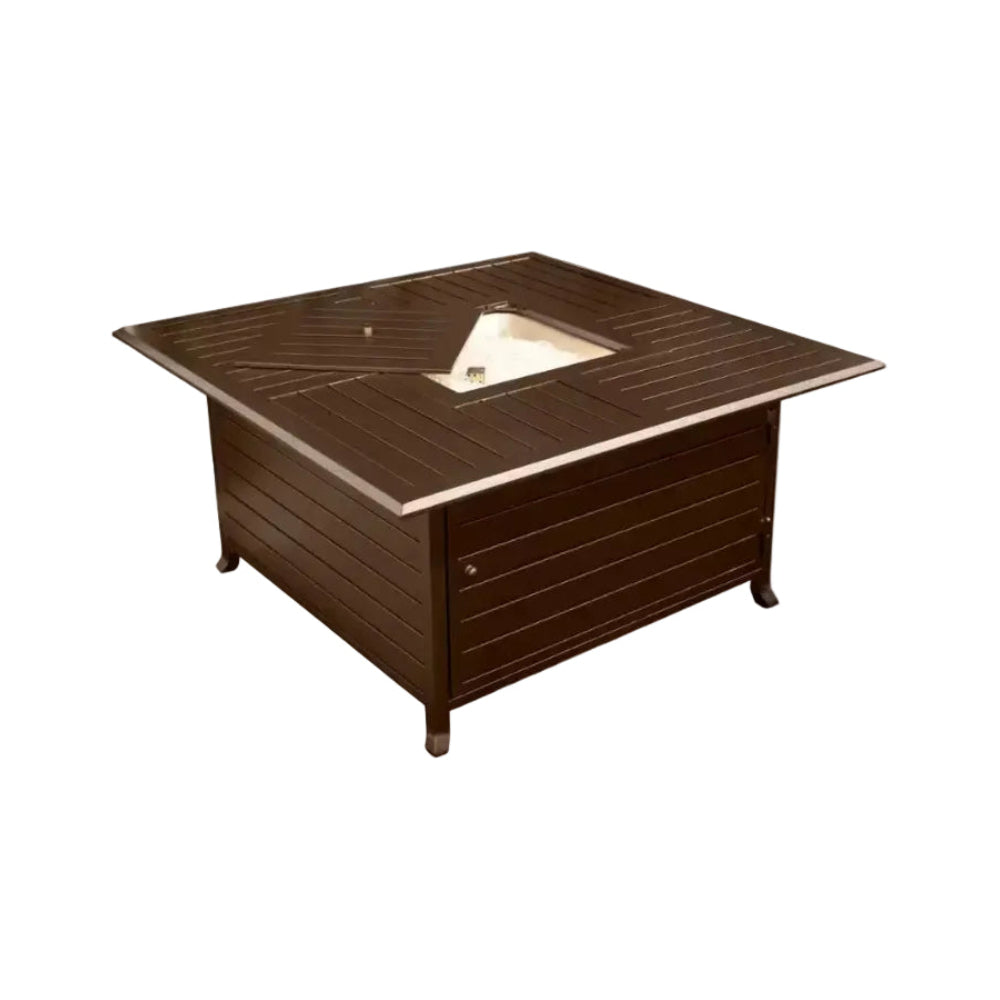 45 In. Square Slatted Aluminum Firepit in Bronze