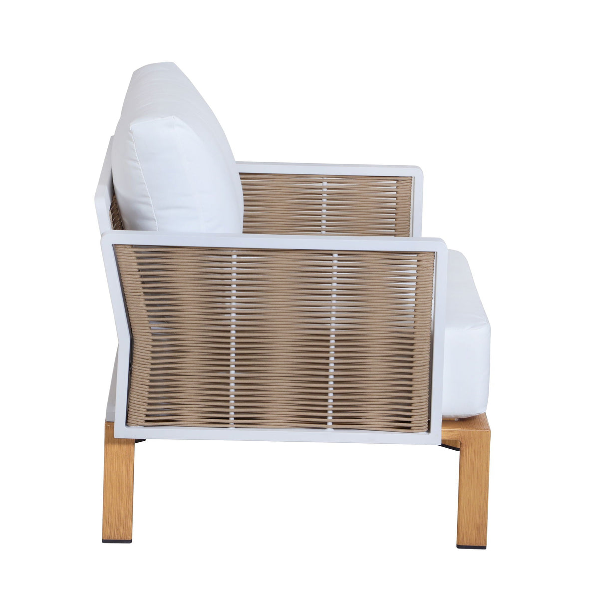 Vine 4‑Piece Outdoor Conversation Set with Convertible Sectionals & Marble‑Design Table – White