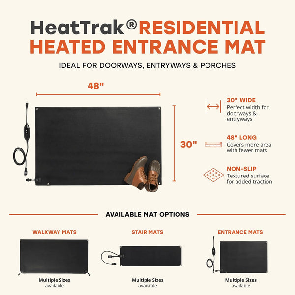 HeatTrak 30" x 48" Heated Snow Melting Mat – Outdoor Walkway & Entrance Mat with Power Unit Includedelt Products - Includes GFCI Power Cord - No-Slip Heating Entrance Mat (30" X 48")