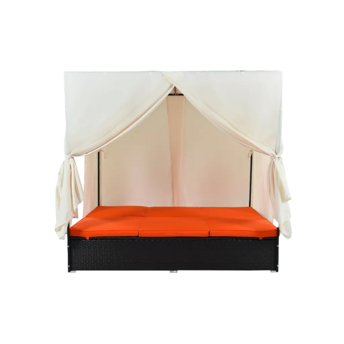 Outdoor Double Chaise Lounge Daybed with Adjustable Backrests and Curtains - Orange or Beige