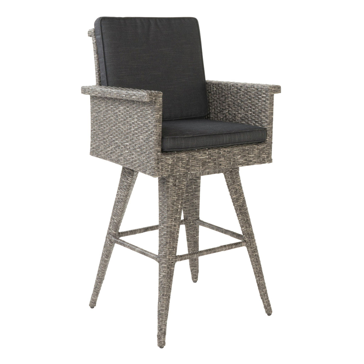 Outdoor Rattan Swivel Barstool – Water‑Resistant Cushions, Iron Frame & Mixed Black/Dark Gray Design