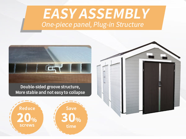 8' × 8' x 14' Outdoor Resin Storage Shed – Aluminum Frame, Windows & Included Floor