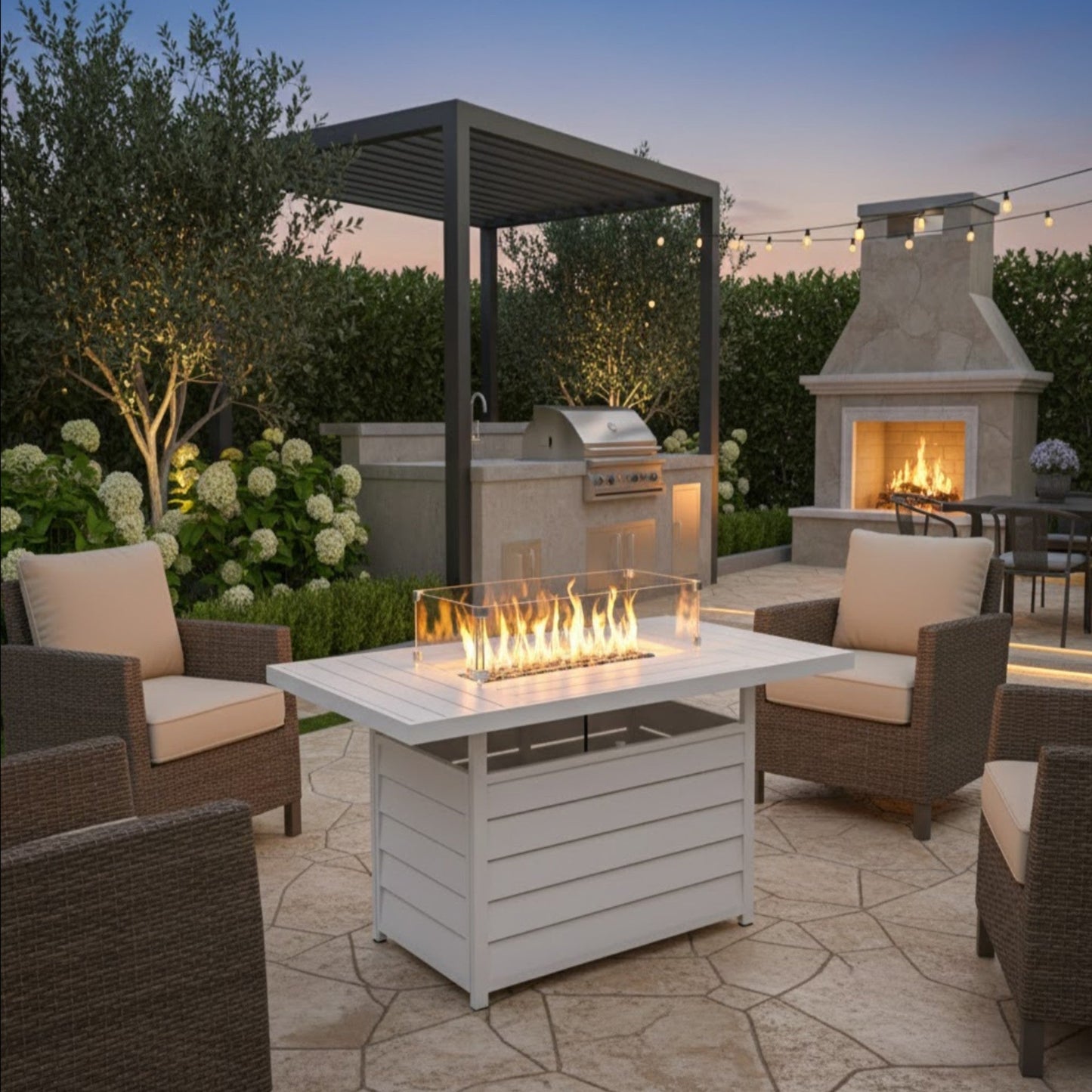 54.3" Outdoor Patio White Aluminum Propane Fire Pit Table