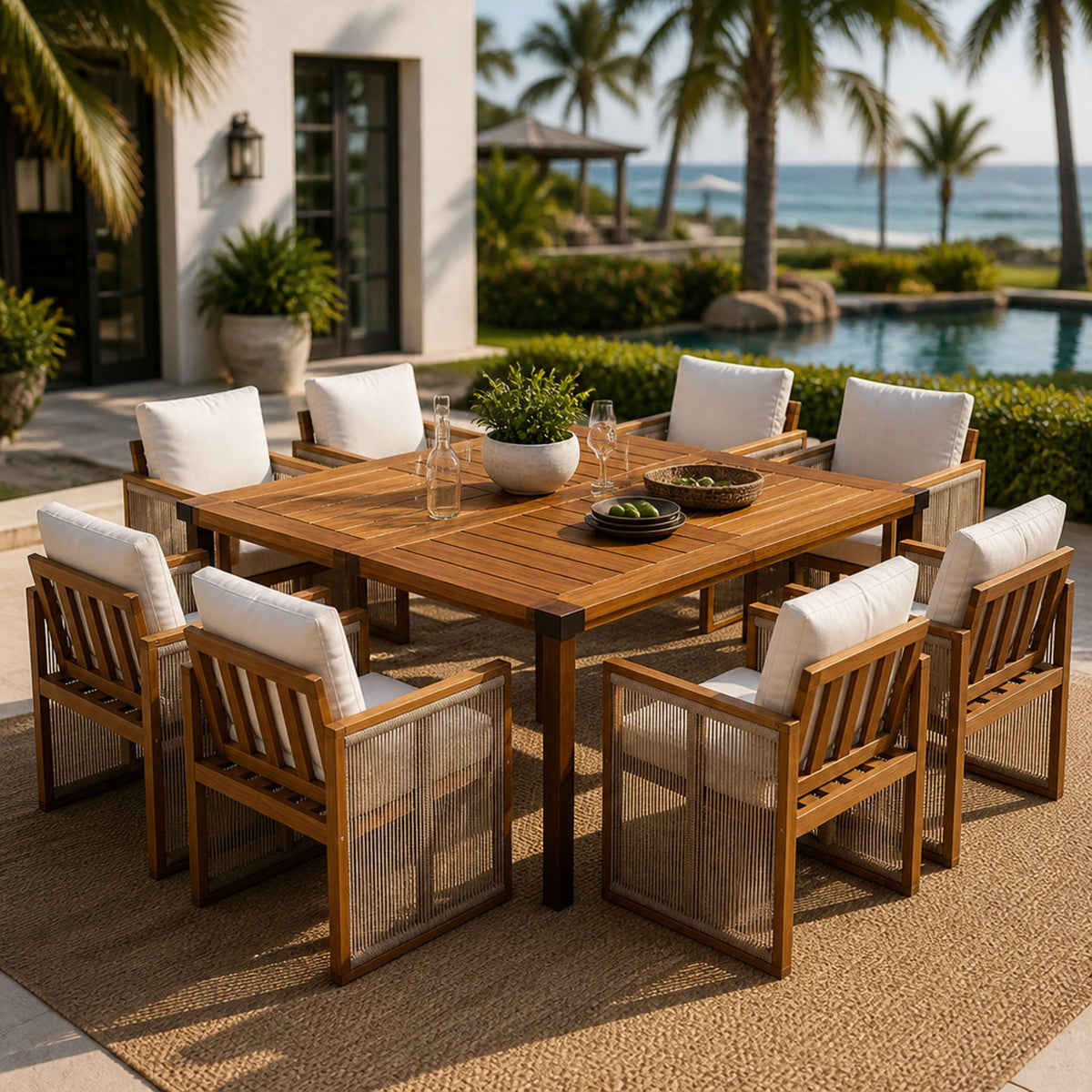 9‑Piece Acacia Wood Outdoor Patio Dining Set