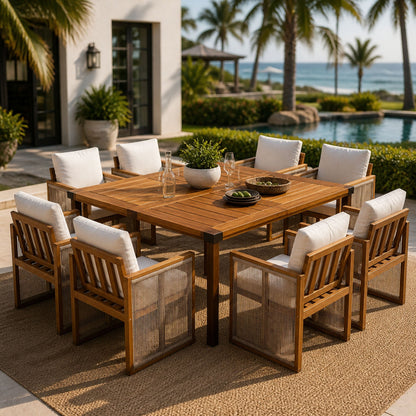 9‑Piece Acacia Wood Outdoor Patio Dining Set