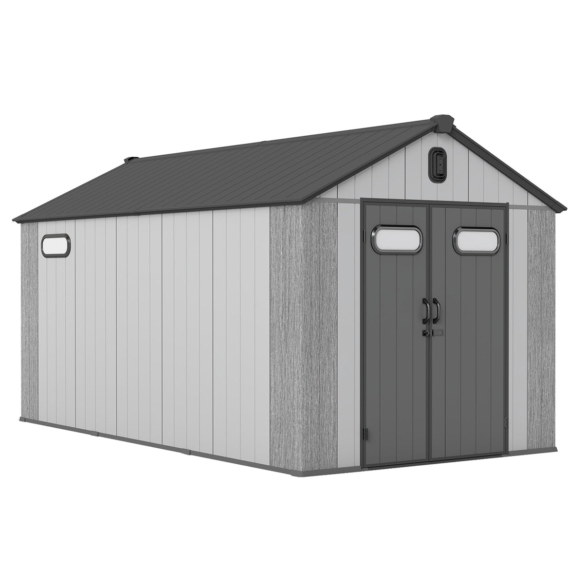 8' x 16' Resin Outdoor Storage Shed with Carpet – Weatherproof, Gray