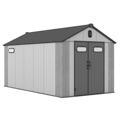 8' x 16' Resin Outdoor Storage Shed with Carpet – Weatherproof, Gray