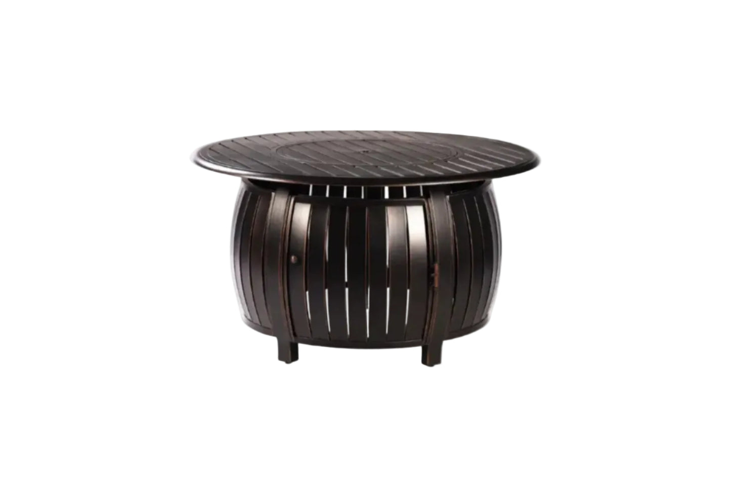 Aluminum 57,0000 BTU 44 In. round Propane Black Fire Pit Table with Fire Beads, Lid, Propane Tank Cover and Table Fabric Covers in Copper Finish