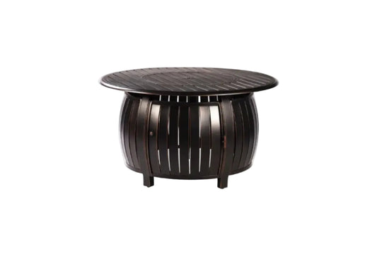 Aluminum 57,0000 BTU 44 In. round Propane Black Fire Pit Table with Fire Beads, Lid, Propane Tank Cover and Table Fabric Covers in Copper Finish