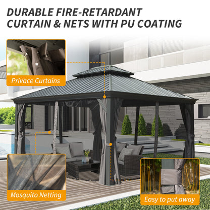 10' x 14' Hardtop Gazebo with Galvanized Steel Double Roof