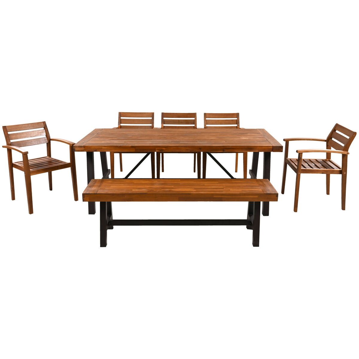 Outdoor Dining Set for 7–8 — Acacia Wood, Beige Cushions & Ergonomic Chairs
