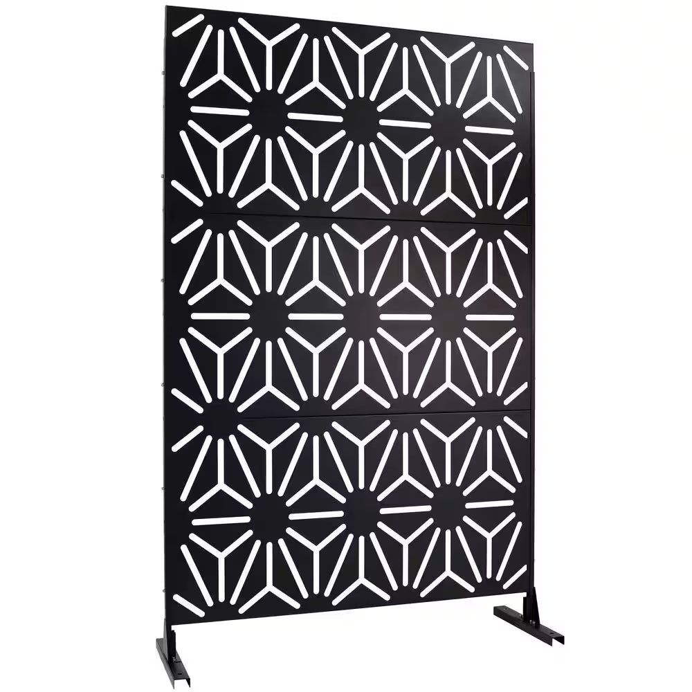 4 Ft. X 6.33 Ft. Black Outdoor and Indoor Freestanding Metal Privacy Screen Fence Panels for outside Lawn Garden