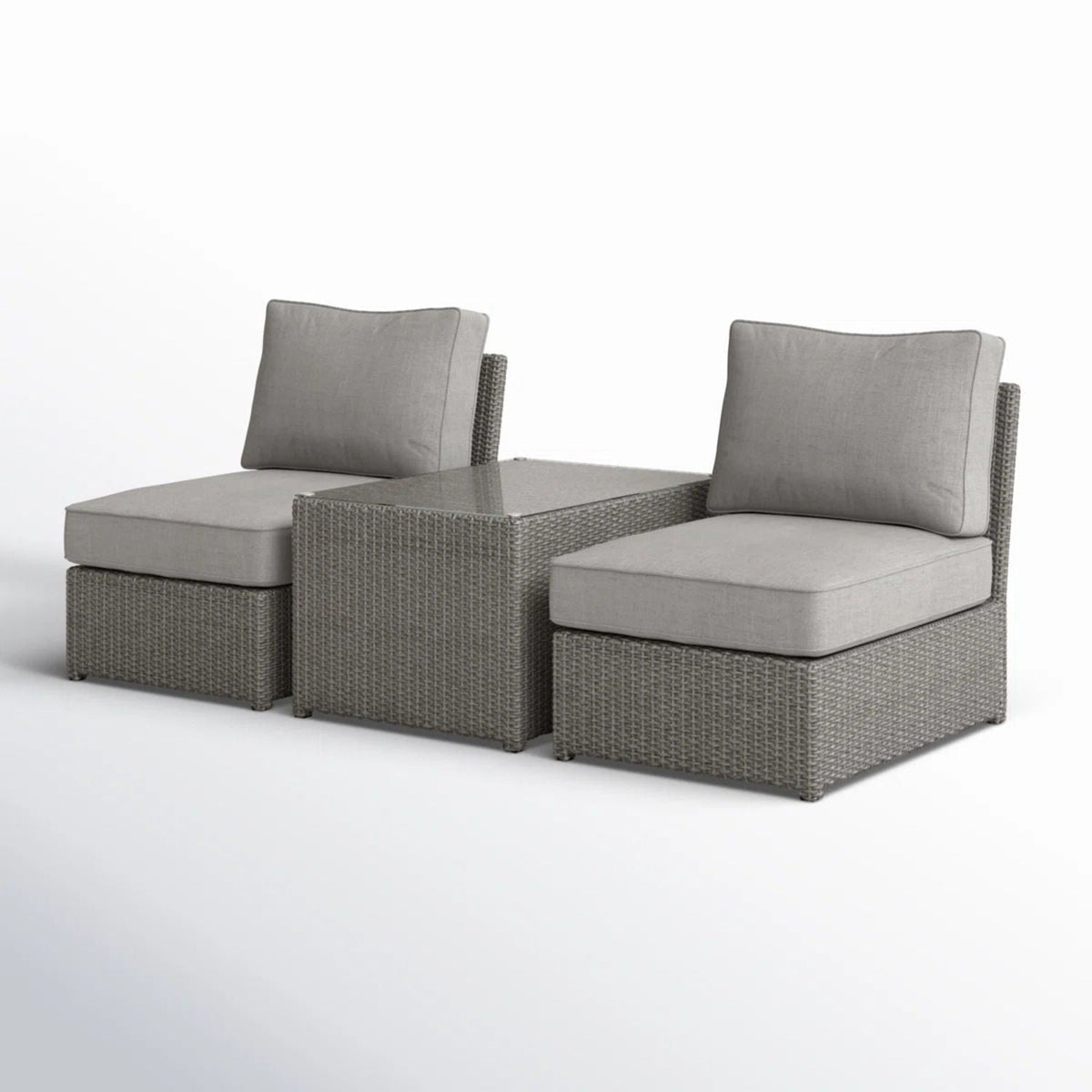 Modern Wicker Outdoor Seating Set with Cushions – Aluminum Frame & HDPE Wicker 3-Piece