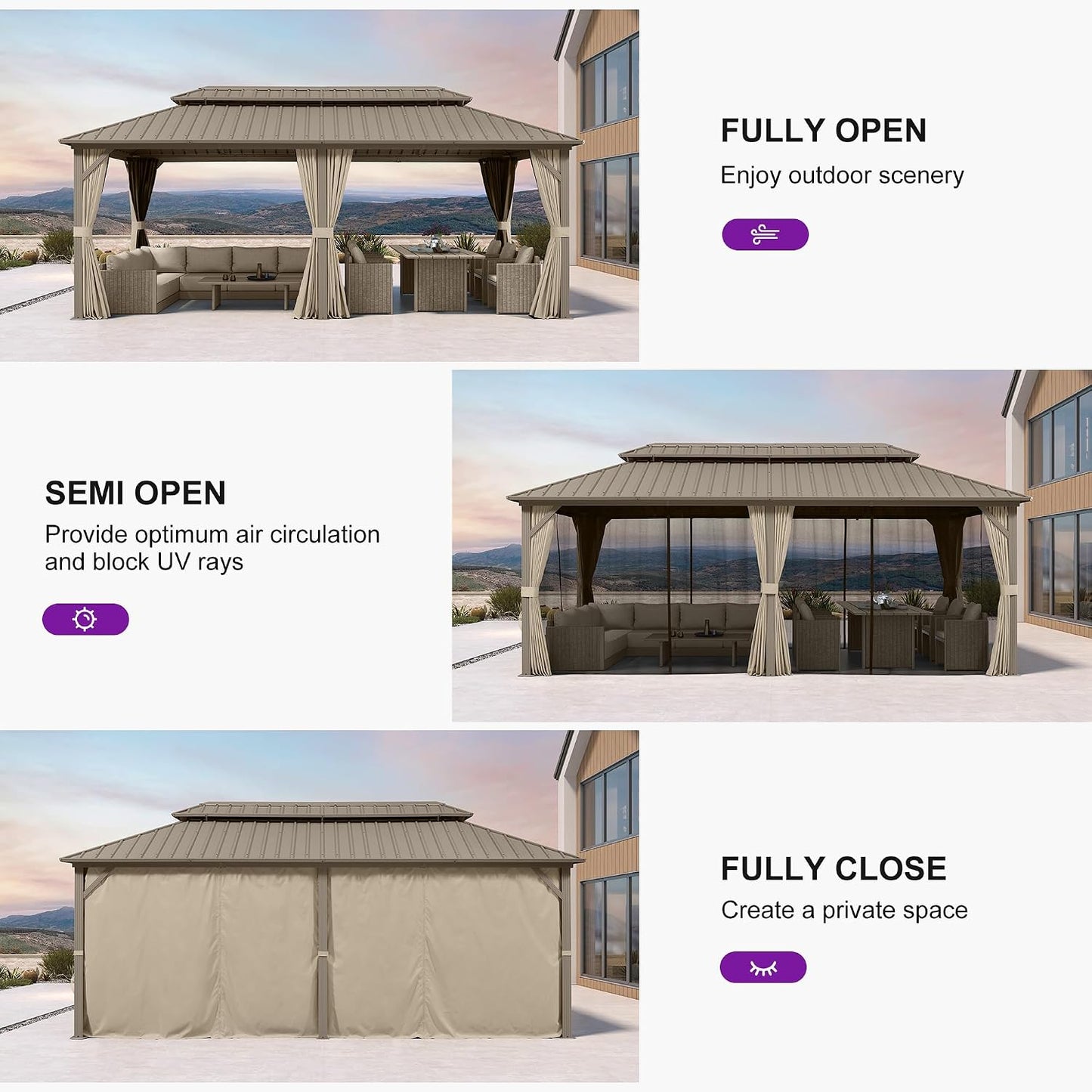Outdoor Hardtop Gazebo 10' X 20' Champagne Aluminum Structure