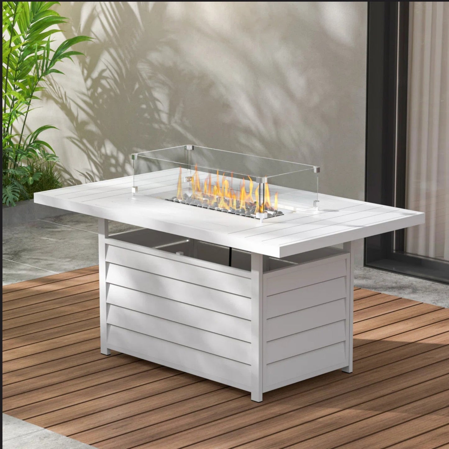 54.3" Outdoor Patio White Aluminum Propane Fire Pit Table