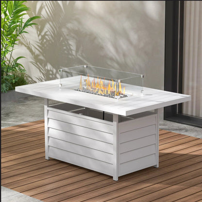 54.3" Outdoor Patio White Aluminum Propane Fire Pit Table