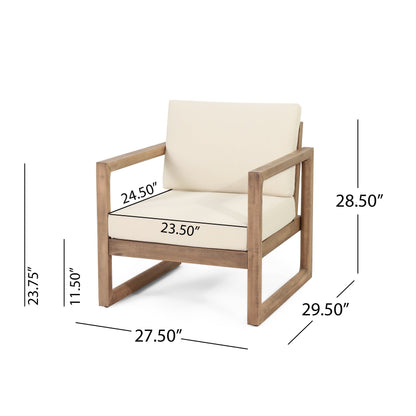 4‑Piece Acacia Wood Outdoor Patio Seating Set with Cushions – Modern Sled Frame Design