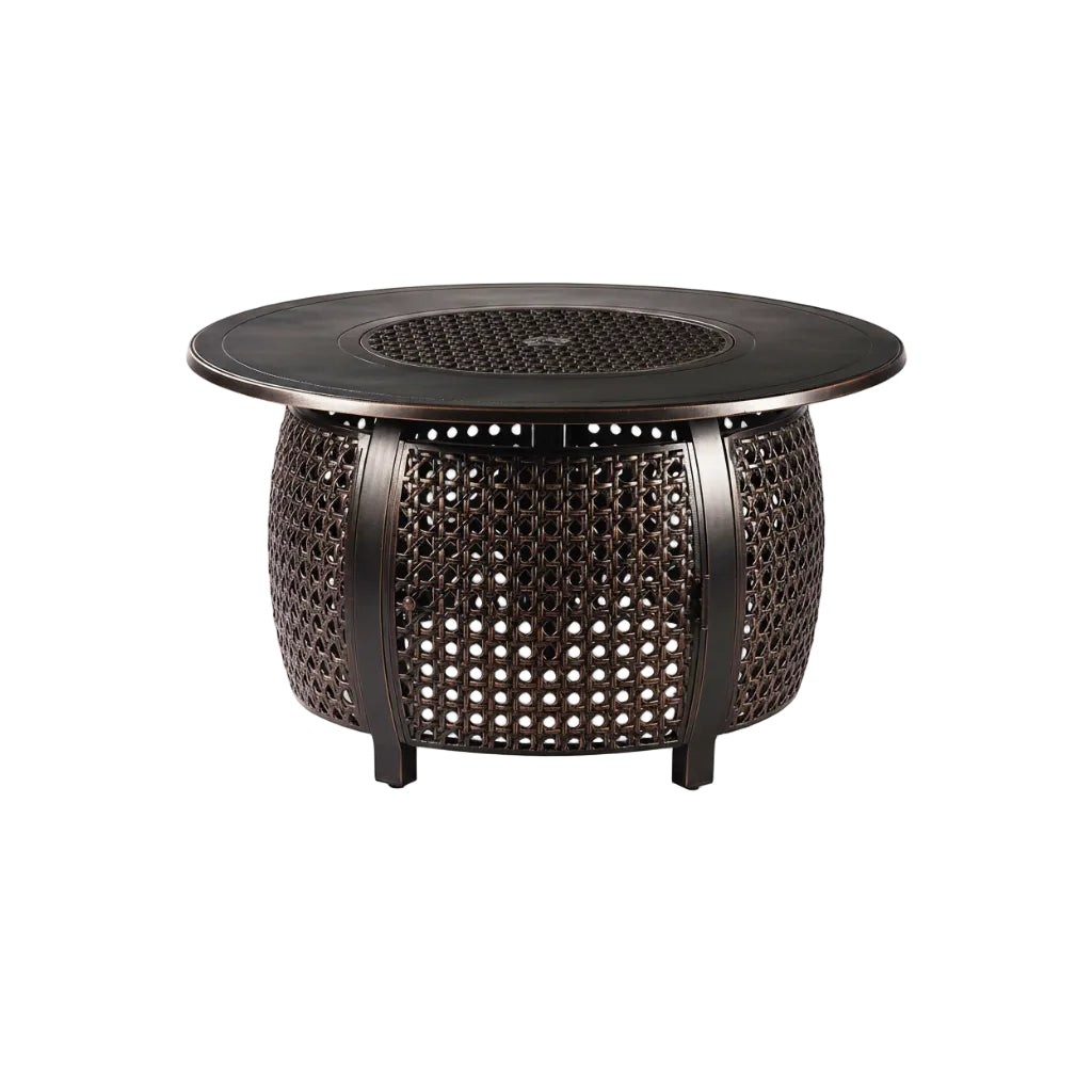 round 44 In. X 44 In. Aluminum Propane Fire Pit Table with Glass Beads, Two Covers, Lid, 57,000 Btus in Copper Finish