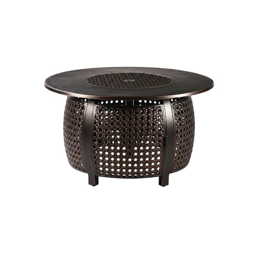 round 44 In. X 44 In. Aluminum Propane Fire Pit Table with Glass Beads, Two Covers, Lid, 57,000 Btus in Copper Finish