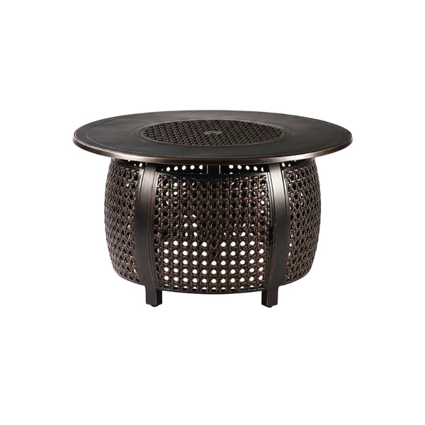 round 44 In. X 44 In. Aluminum Propane Fire Pit Table with Glass Beads, Two Covers, Lid, 57,000 Btus in Copper Finish