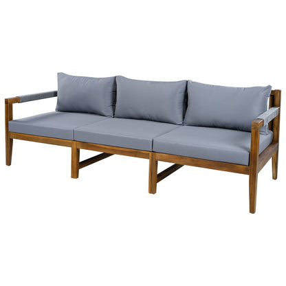 Acacia Wood Outdoor Modular Seating Set with Rope Accents & Water‑Resistant Cushions – 3‑Piece
