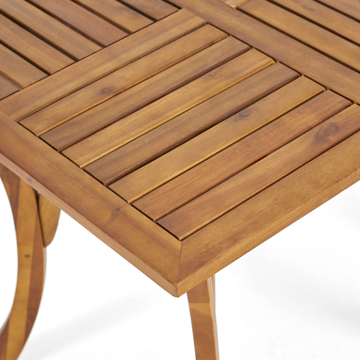 Hermosa 5‑Piece Outdoor Acacia Wood Dining Set with Water‑Resistant Beige Cushions — Teak Finish