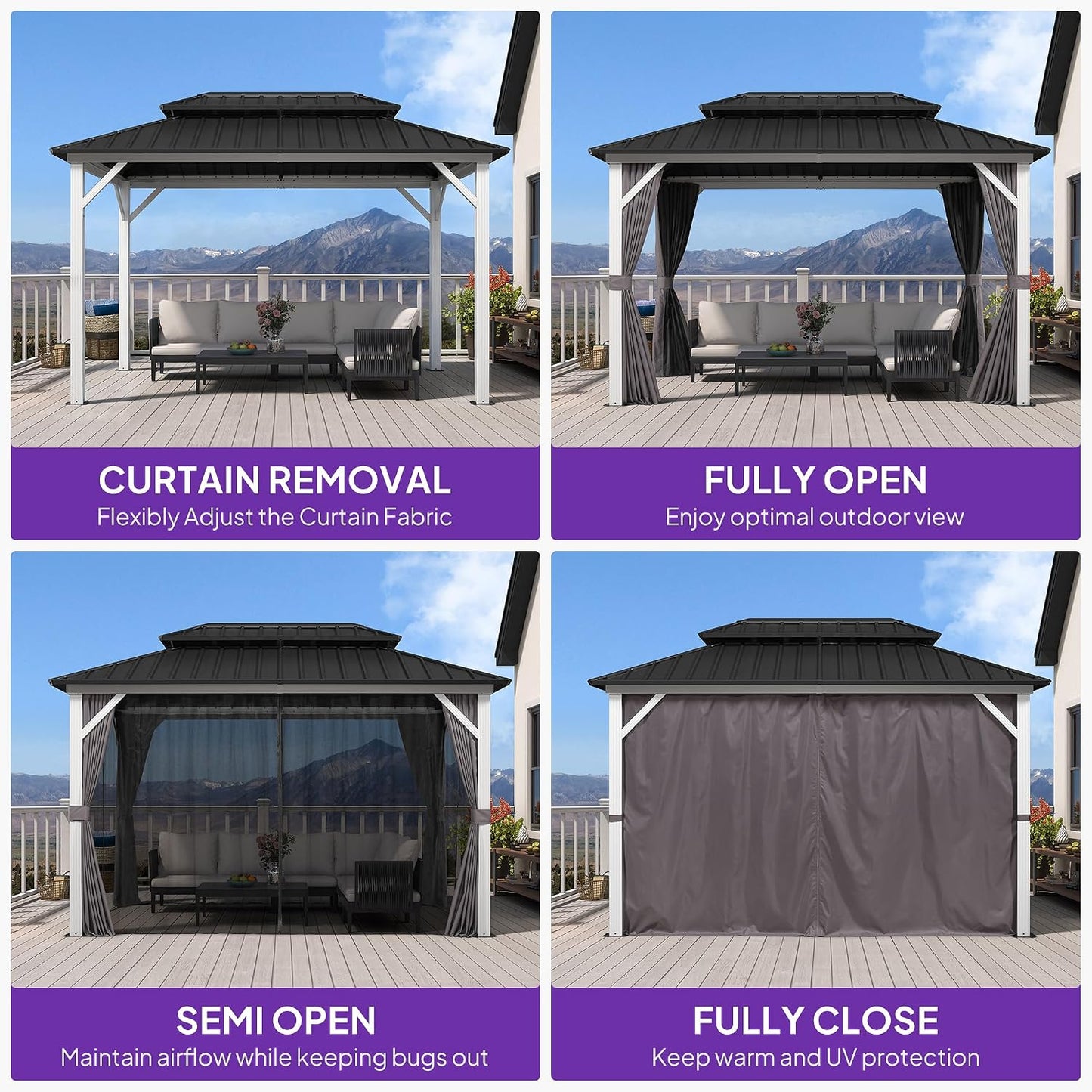 Hardtop Gazebo 8' X 12' Galvanized Steel Roof White Frame