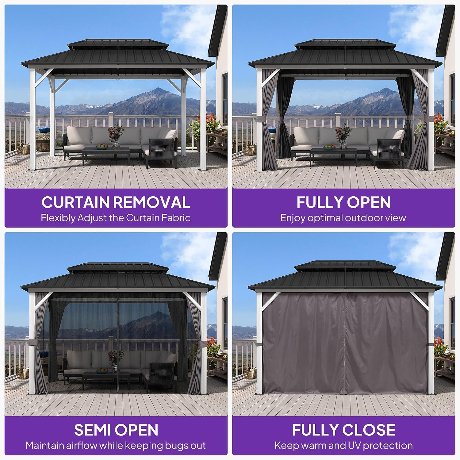 Hardtop Gazebo 8' X 12' Galvanized Steel Roof White Frame