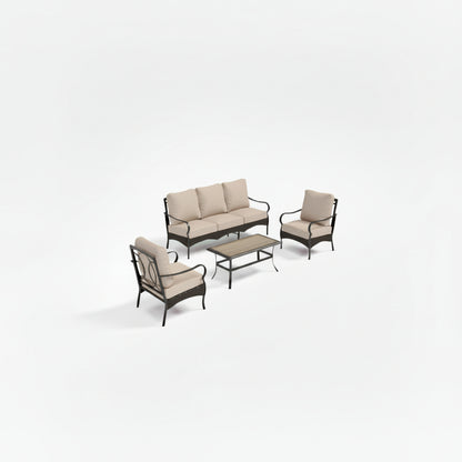Outdoor Modern Patio Furniture Set, Upgraded Wicker & Metal Patio Furniture Conversation Set with Waterproof Thick Cushions for Porch, Poolside, Yard (4 Pieces,Beige)