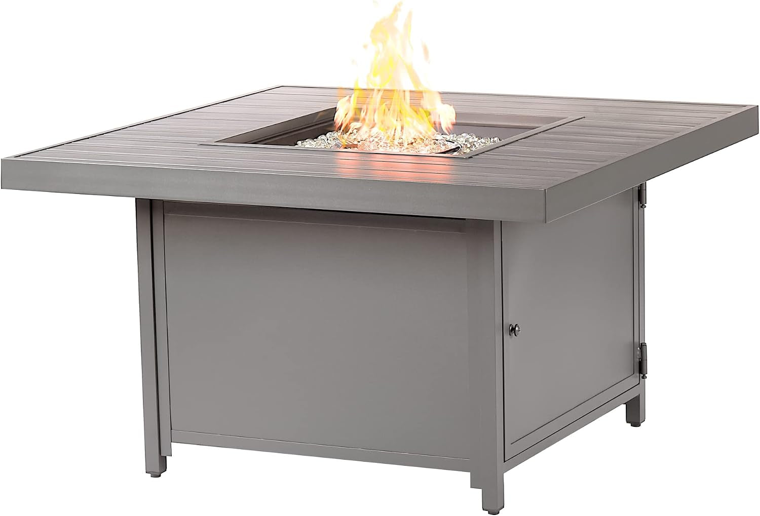 Square 42 In. X 42 In. Aluminum Propane Fire Pit Table with Glass Beads, Two Covers, Lid, 57,000 Btus in Grey Finish