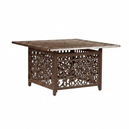 Square 42 In. X 42 In. Aluminum Propane Fire Pit Table with Glass Beads, Two Covers, Lid, 57,000 Btus in Brown Finish