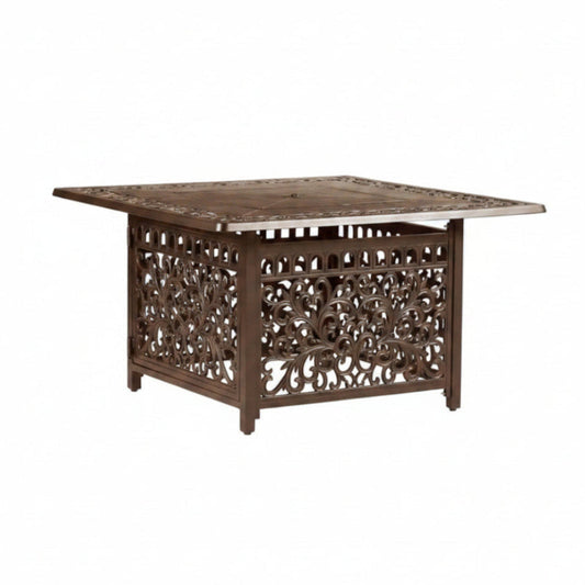 Square 42 In. X 42 In. Aluminum Propane Fire Pit Table with Glass Beads, Two Covers, Lid, 57,000 Btus in Brown Finish
