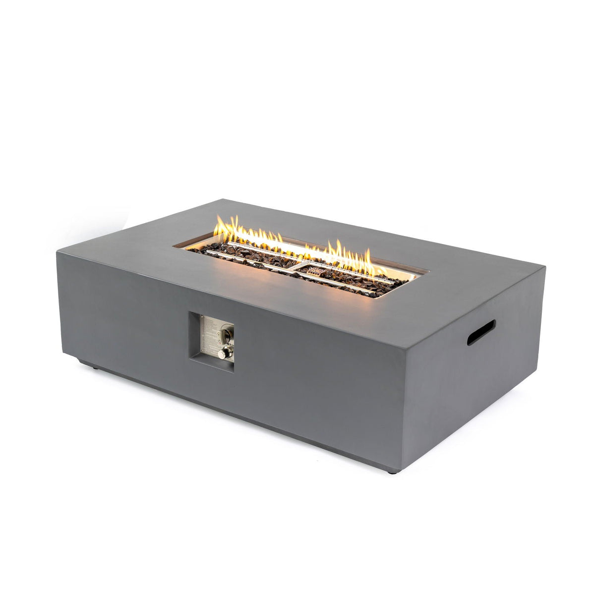Volon 48" × 30" Rectangular Fiber‑Concrete Fire Pit Table – Light Gray - 50,000 BTU