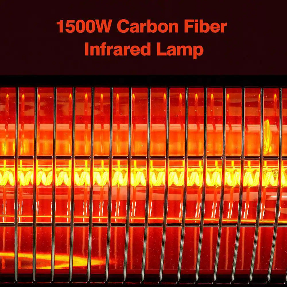 1500W Indoor Outdoor Carbon Infrared Electric Heater with Tripod Stand Wall Mount Remote Timer Tip-Over Switch
