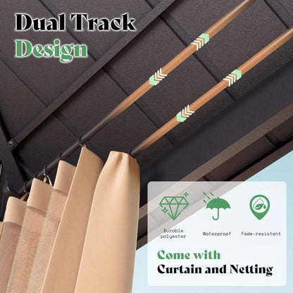 Double‑Tier 13×15 ft Hardtop Gazebo — Hexagonal Design with Curtains