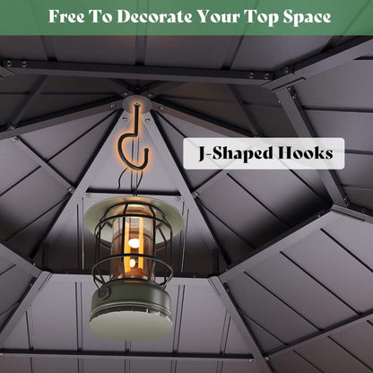 Double‑Tier 13×15 ft Hardtop Gazebo — Hexagonal Design with Curtains