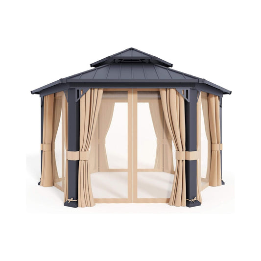 Double‑Tier 13' × 15'  Hardtop Gazebo — Hexagonal Design with Curtains